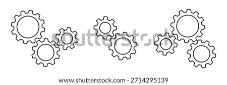 Composition of gears line editable stroke set. Vector