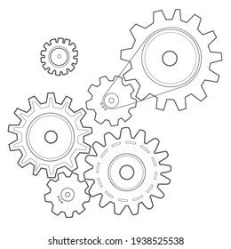 Composition with gears. Simple linear vector illustration isolated on white background.