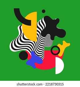 Eine Komposition mit geometrischen und amorphen Formen. Abstrakter Hintergrund für Design. Trendy stylische Grafiken