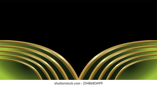 composition of geometric lines and planes with gold and green gradations as a background design for visual art or motifs in disposable art