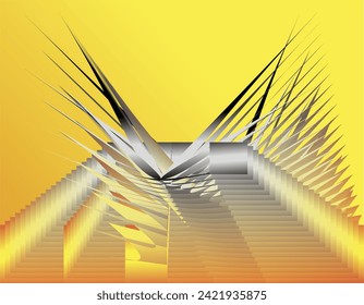 composition of geometric lines and planes with yellow-gray gradations on a yellow-orange gradation background as a visual design element