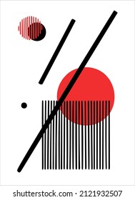 Composition of geometric shapes and lines in the style of constructivism.
Vector illustration black and red. Design for a poster, placard or postcard.