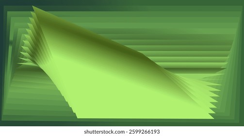 composition of geometric shapes and planes with gradient shades of green as one of the visual design elements