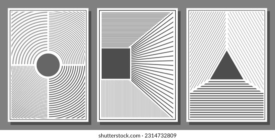 composition of geometric shapes in shades of gray. Minimalist design for interior decoration, prints, postcards, posters and banners. Linear arbitrary style
