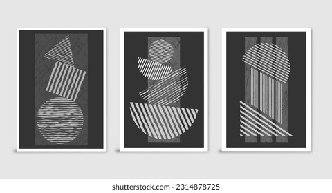 composition of geometric shapes in shades of gray. Minimalist design for interior decoration, prints, postcards, posters and banners. Linear arbitrary style
