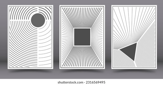 composition of geometric shapes in shades of gray. Minimalist design for interior decoration, prints, postcards, posters and banners. Linear arbitrary style
