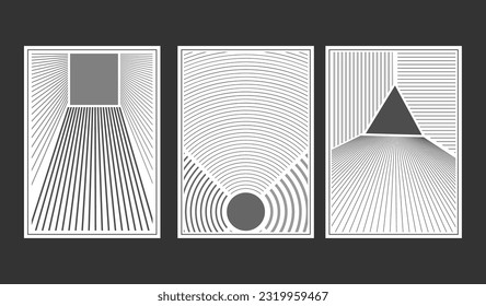 Zusammensetzung der geometrischen Formen in Grautönen. Minimalistisches Design für Innendekoration, Drucke, Postkarten, Plakate und Banner. Linearer beliebiger Stil
