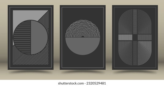 composition of geometric shapes in shades of gray. Minimalist design for interior decoration, prints, postcards, posters and banners. Linear arbitrary style

