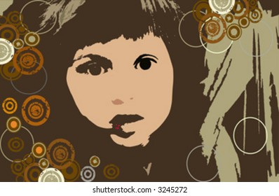 composition with girl face on abstract grunge background