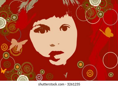 composition with girl face on abstract grunge background