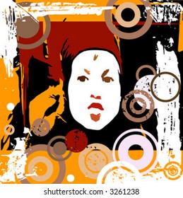 composition with girl face on abstract grunge background