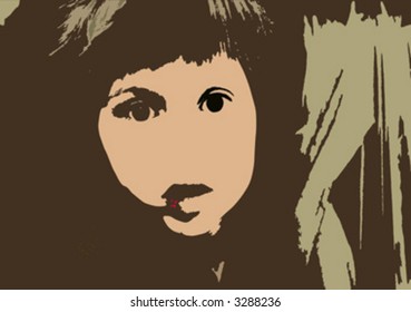 composition with girl face on abstract grunge background