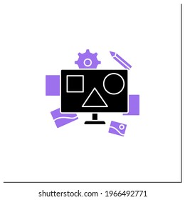 Composition glyph icon. Arranged, distributed, aligned and compiled design. Highly functional and effective.Designer skills concept.Filled flat sign. Isolated silhouette vector illustration