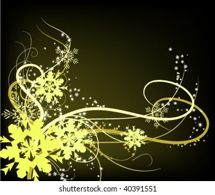 Composition with gold snowflake on black background