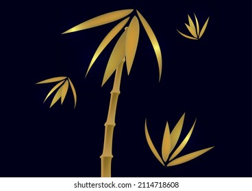 Composition of golden bamboo leaves in design. Vector illustration