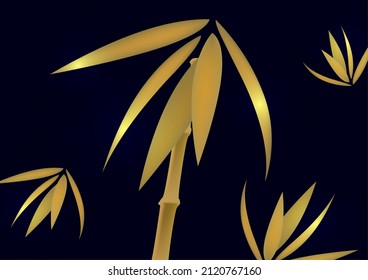 Composition of golden bamboo leaves in design. Vector illustration