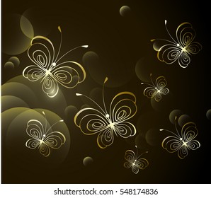 composition with golden butterflies on a brown  background