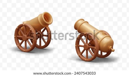Composition with golden cannon in different positions. Celebrate Ramadan concept. Religious objects. Islam and Muslim. Vector illustration in 3d style