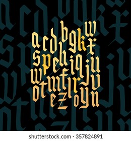 Composition of golden lowercase letters blackletter gothic font. All handdraw lowercase letters. Vector EPS 10.