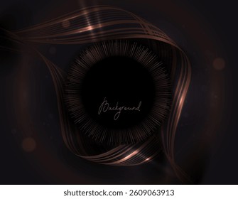 Composition with a golden round frame and wavy ribbons of copper shade