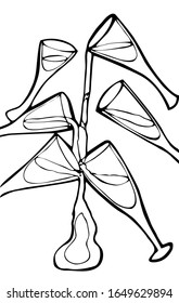 Composition with graphic glasses and a drink. For the design of wine houses, restaurant menus, bars, pubs, decor for dining rooms