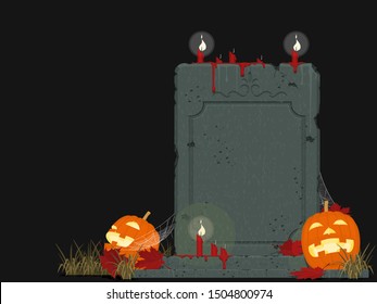 Composition of gravestone and Jack-O'-lantern of black background
