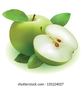 composition of green apples on a white background