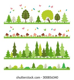 composition of green wood on white background flat style trees