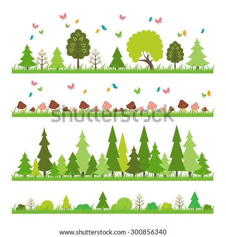 composition of green wood on white background flat style trees