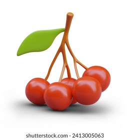 Composición con el ramo de rosa de las alcantarillas. Las bayas rojas con sombra. Concepto de planta otoñal. Ilustración vectorial en estilo 3d en colores rojos con hoja verde con fondo blanco