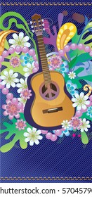 Composition with guitar, flowers and symbol of peace