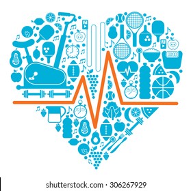 Composition with gym silhouettes in shape of heart.