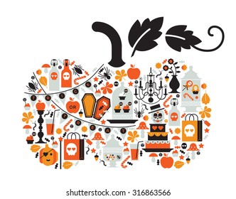 Composition with Halloween silhouettes in a shape of pumpkin.