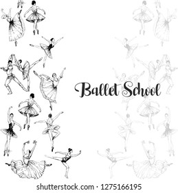 Composition of hand drawn sketch style abstract ballet dancers isolated on white background. Vector illustration.