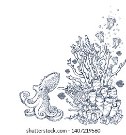 Flora Fauna Seabed Colorless Coloring Stock Vector (Royalty Free) 613167875
