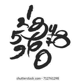 Composition of hand written calligraphy numbers. Black on white background. Clipping paths included.