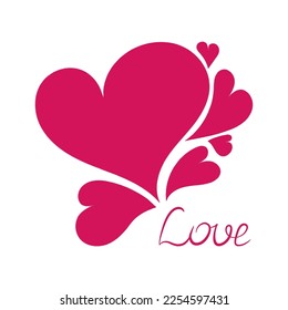 Composition of heart and text love on white background
