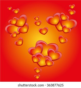 The composition of hearts on a yellow and red background, Valentine's Day, vector, eps10
