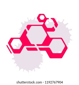 Composition from hexagons and ink drop isolated on white background.