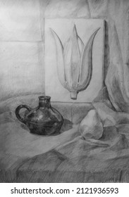 Composition of household items. Pencil drawing.