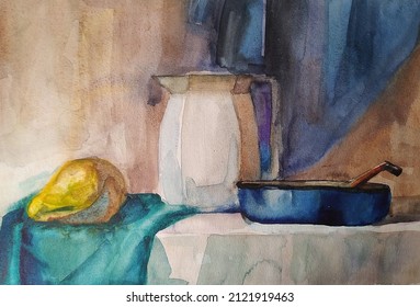 Composition household items  Watercolor painting 