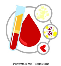 Composición de sangre humana, componentes de sangre, glóbulos rojos, glóbulos blancos, plaquetas, fondo plasmático-blanco (estilo vector)