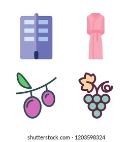 composition icon set. vector set about bathrobe, flat and grapes icons set.