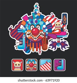 composition and icons with a clown