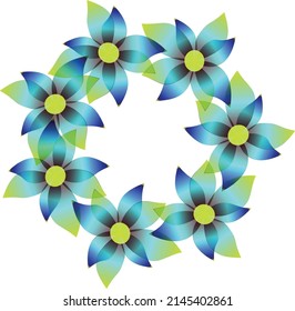 A composition of identical flowers of blue-green shades. Vector file for your designs.