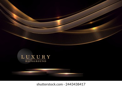 Komposition mit isolierten Bögen und einem goldfarbenen Podium auf schwarzem Hintergrund.