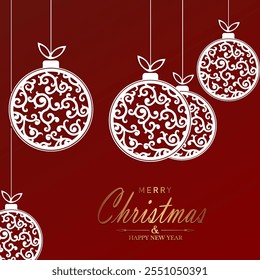 Composition of isolated white Christmas tree balls in retro style with bows.