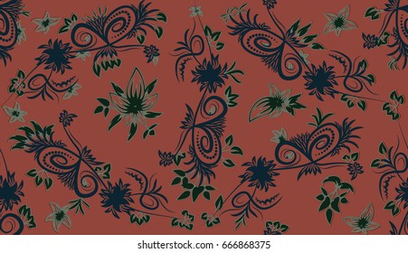 the composition of the leaves and flowers with elements of volume seamless pattern