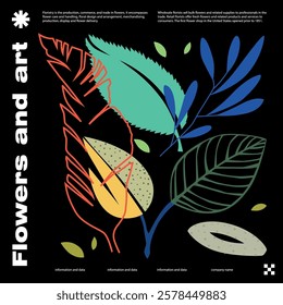 Composition of leaves and twigs. Design template invitation card. Flowers and art.
