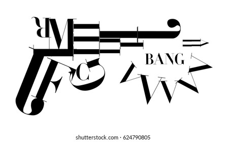 Composition of letters in shape of revolver